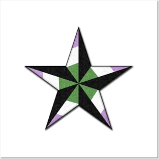 Genderqueer Pride Flag Colored Nautical Star Posters and Art